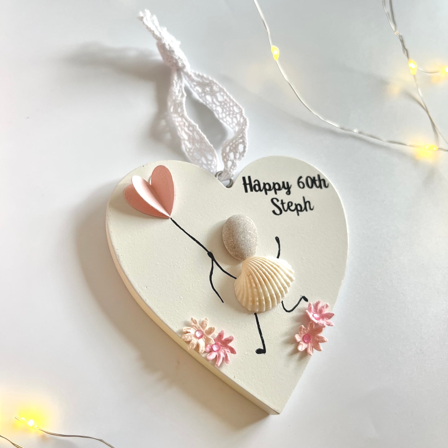 Birthday hanging heart pebble art personalised decoration