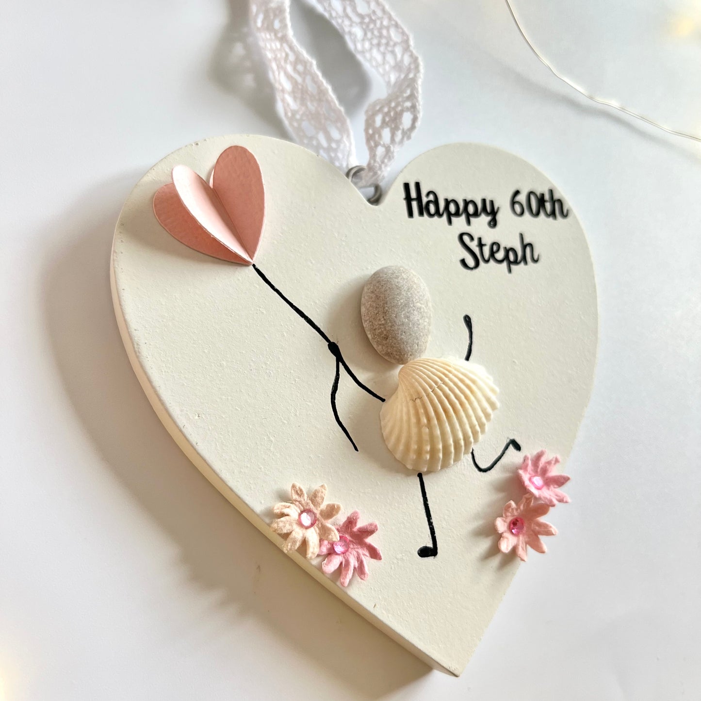 Birthday hanging heart pebble art personalised decoration