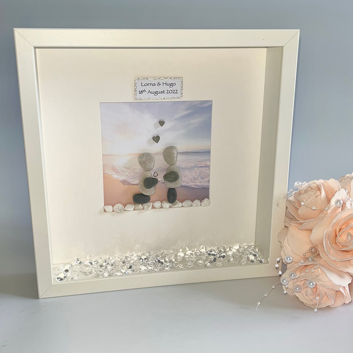 Beach Engagement personalised pebble art picture frame