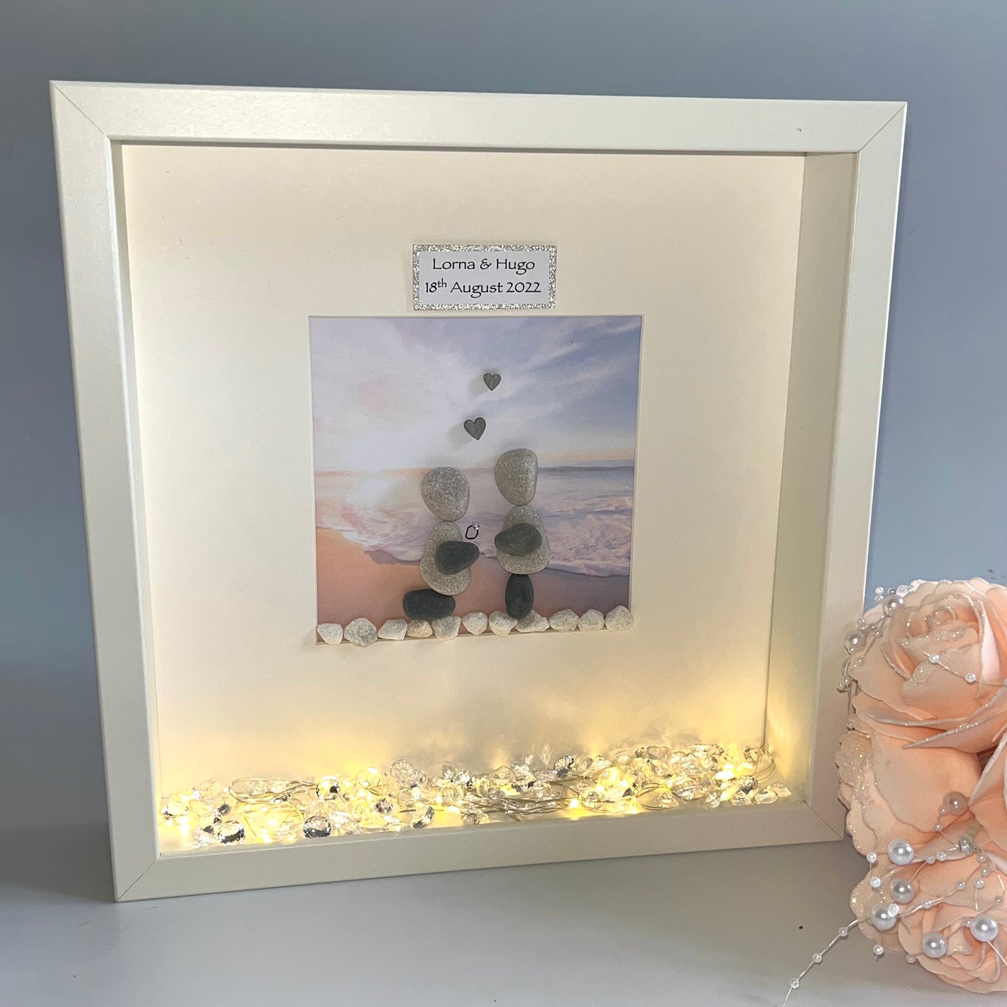 Beach Engagement personalised pebble art picture frame