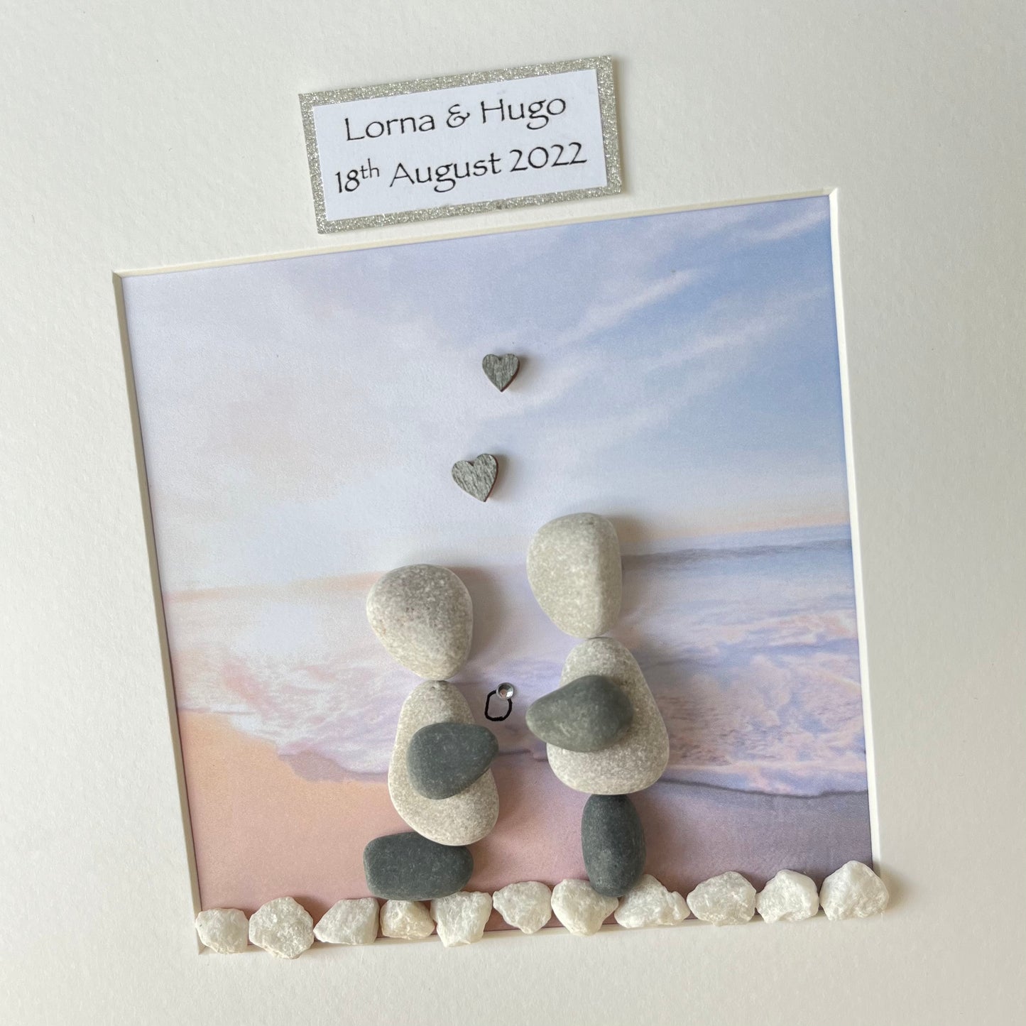 Beach Engagement personalised pebble art picture frame