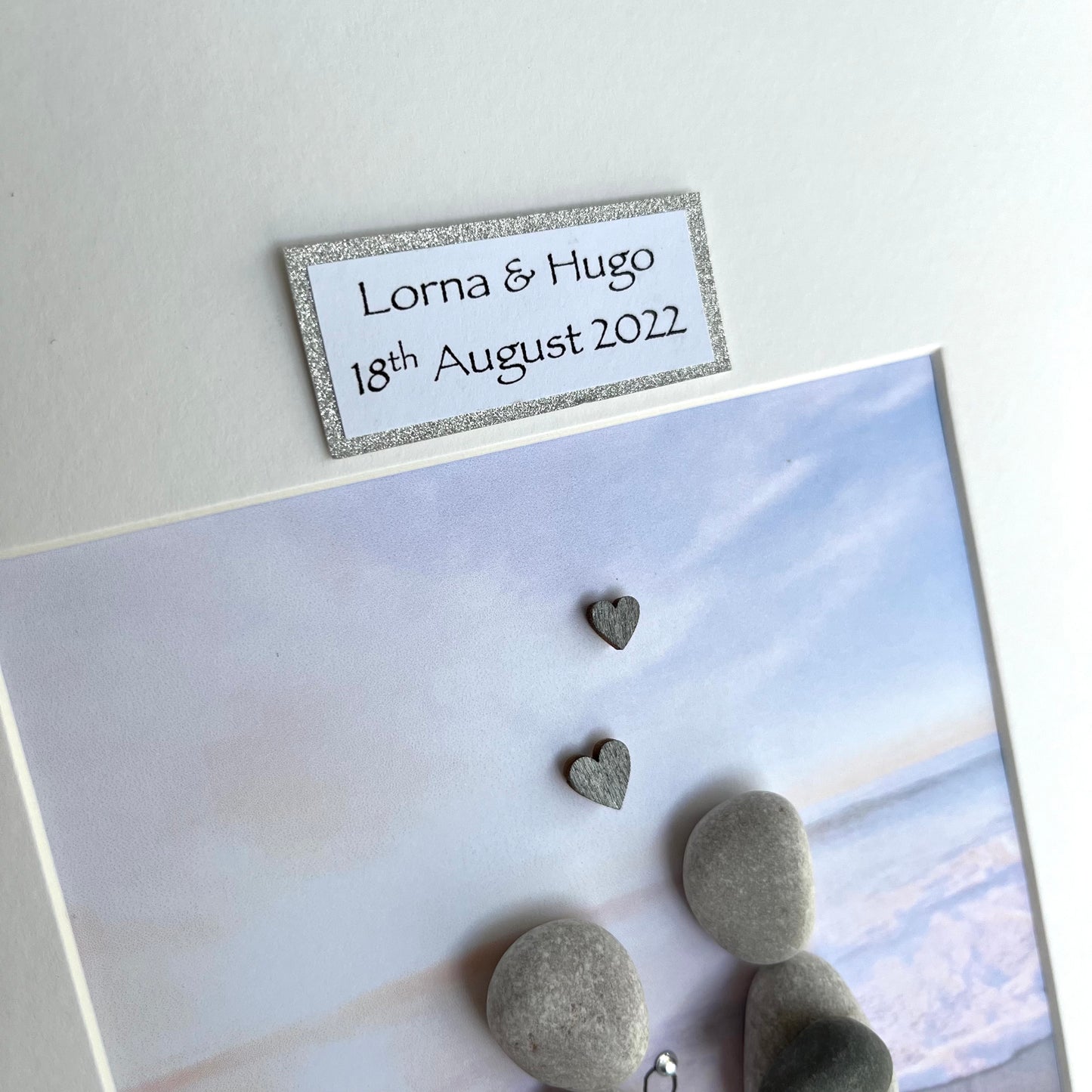 Beach Engagement personalised pebble art picture frame