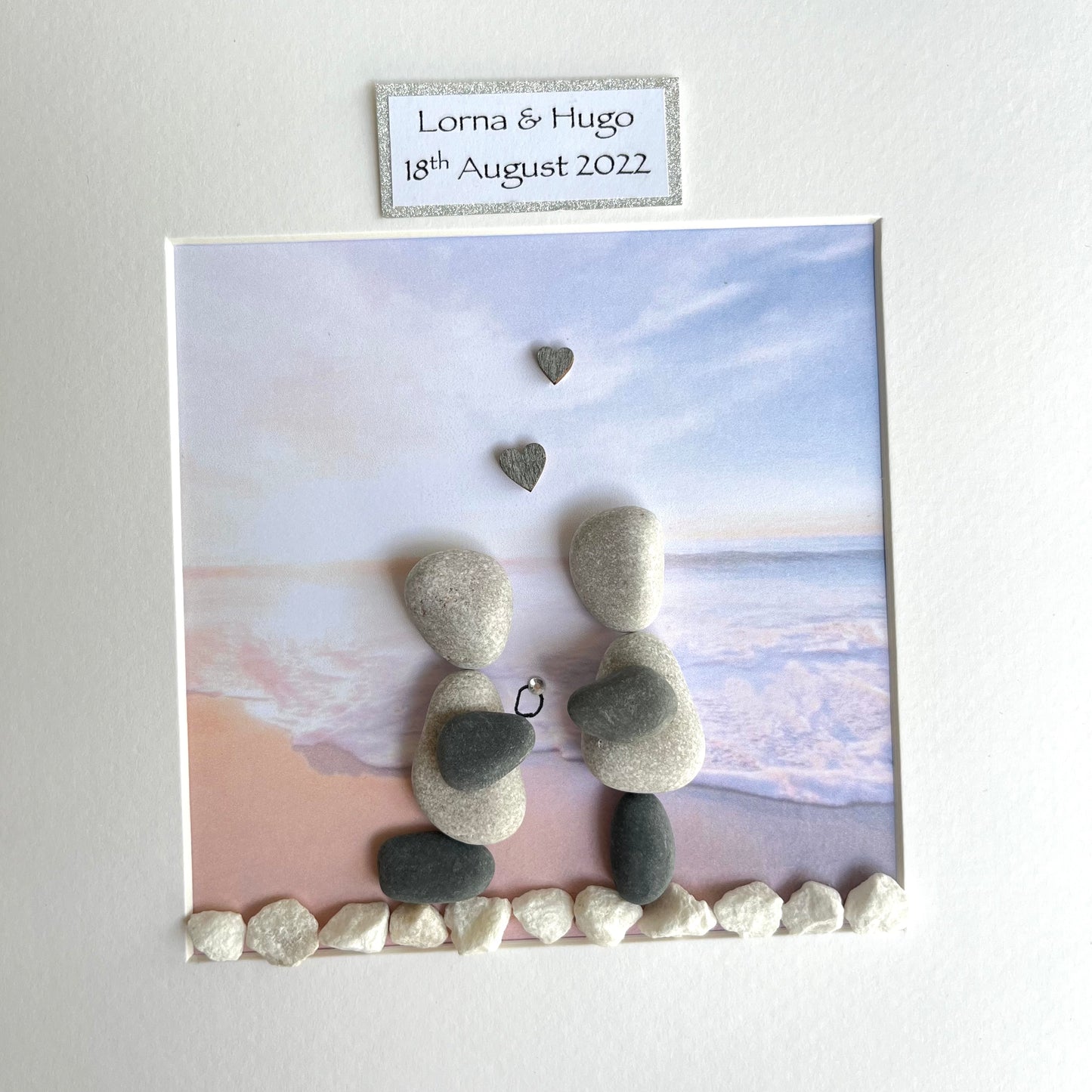 Beach Engagement personalised pebble art picture frame