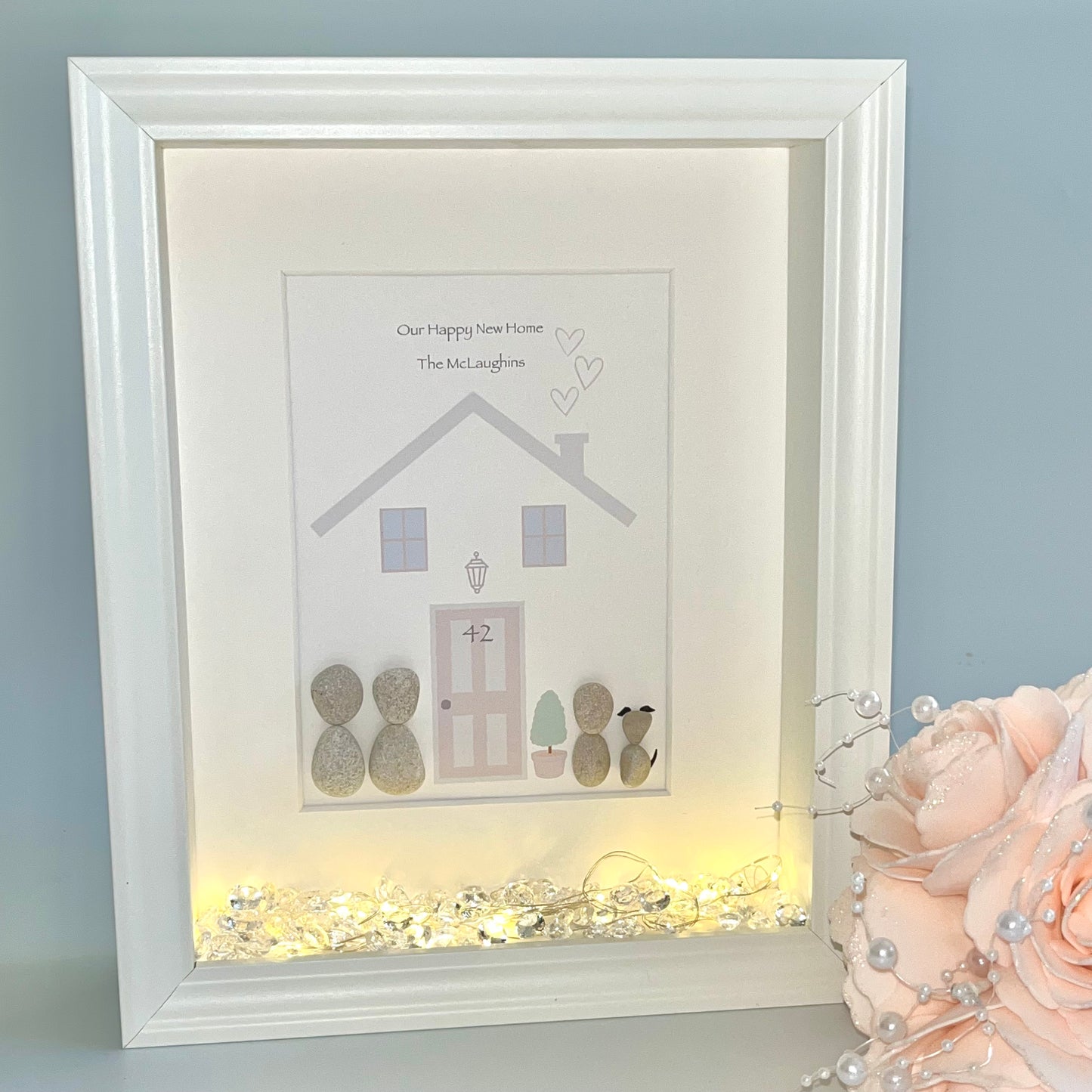 New home family personalised pebble art picture frame