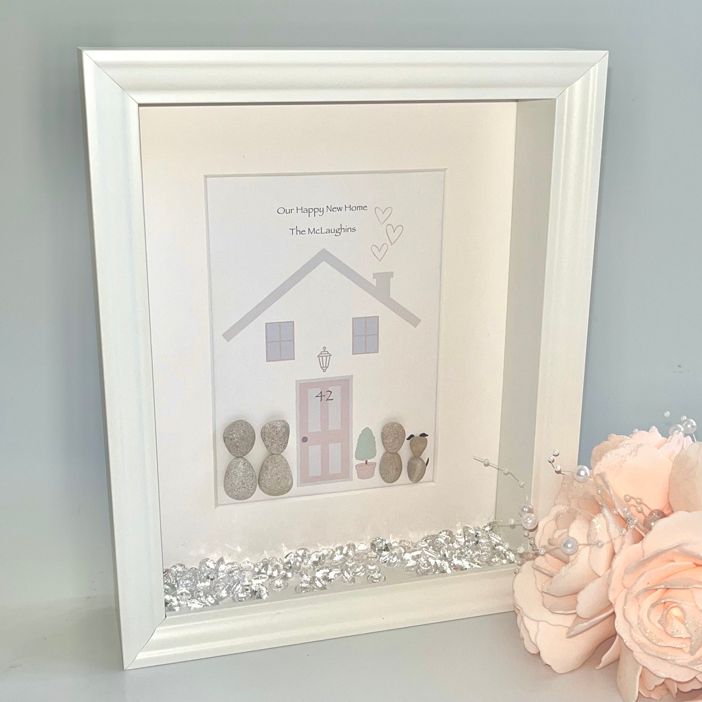 New home family personalised pebble art picture frame