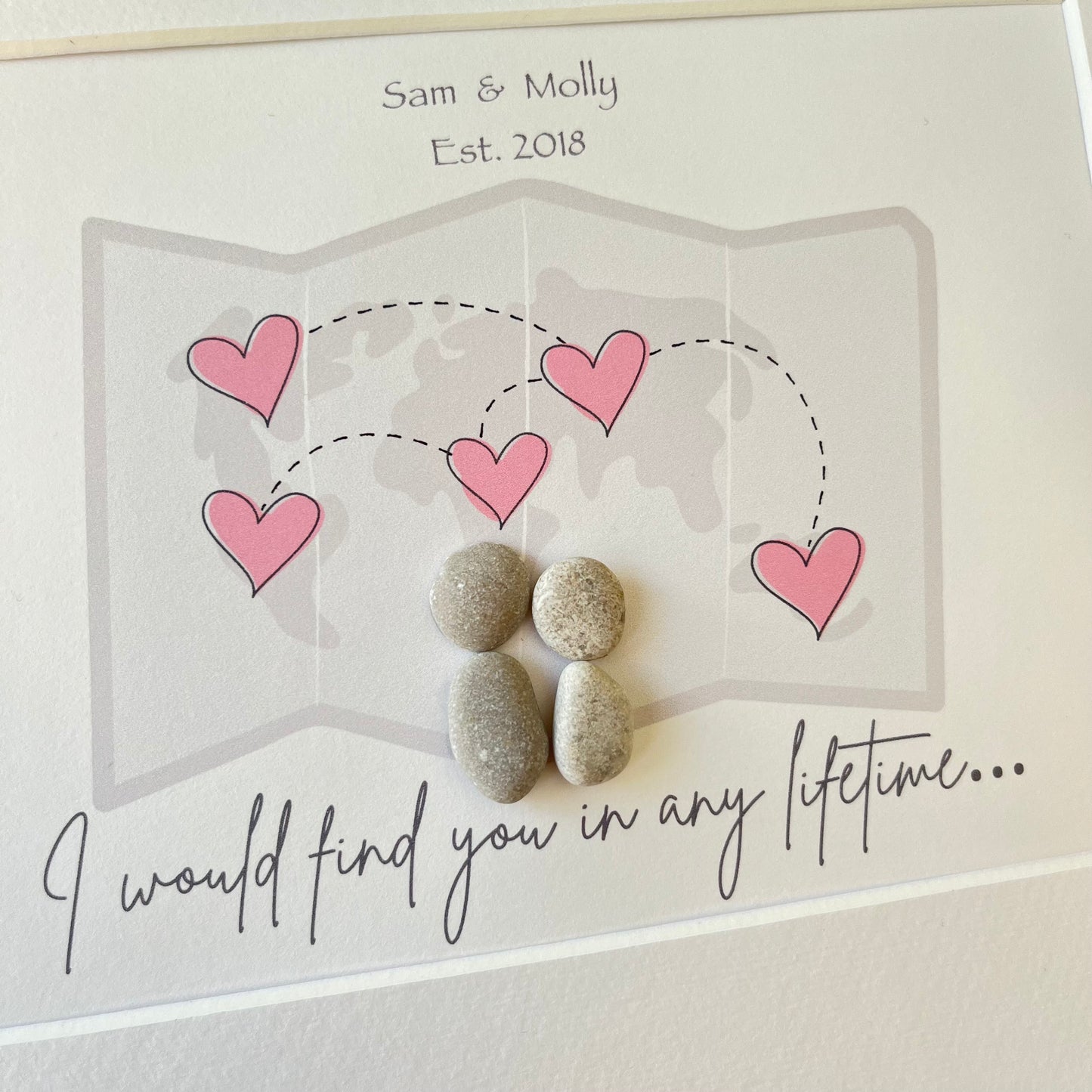 Long distance couples personalised pebble art picture frame