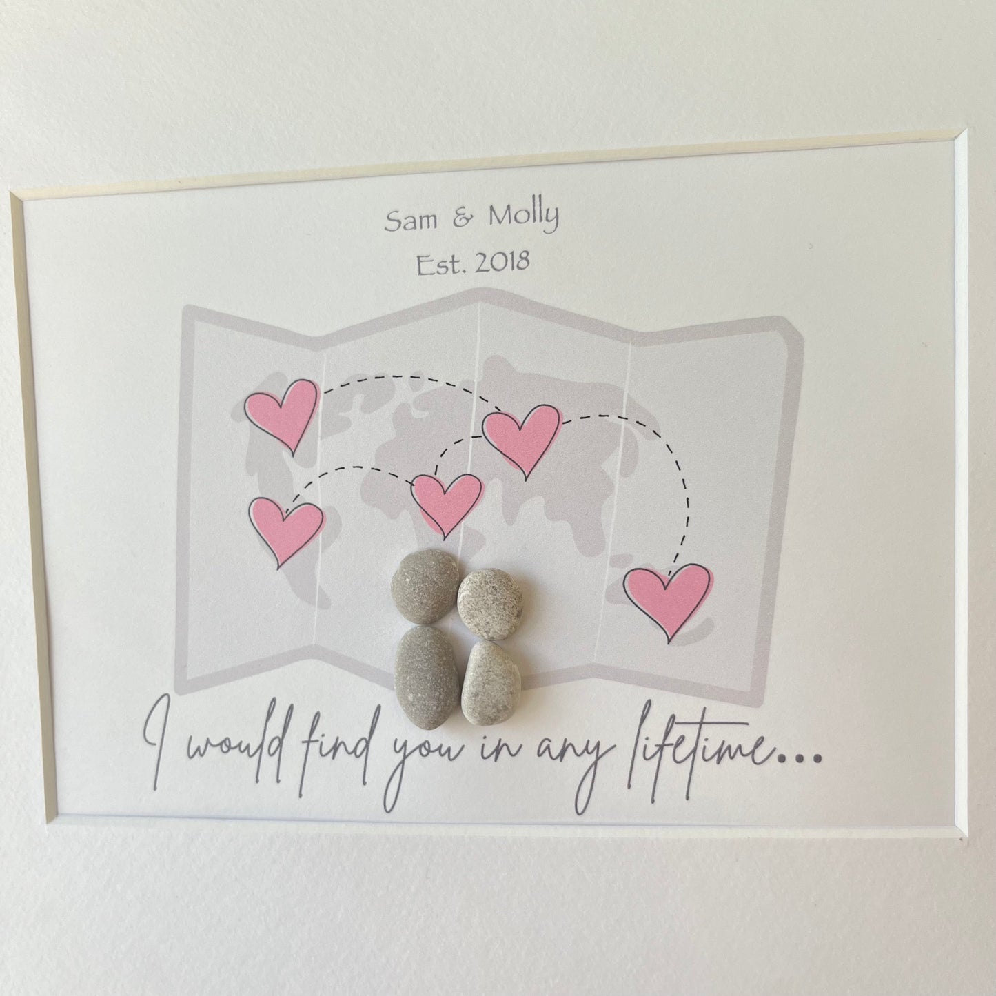 Long distance couples personalised pebble art picture frame