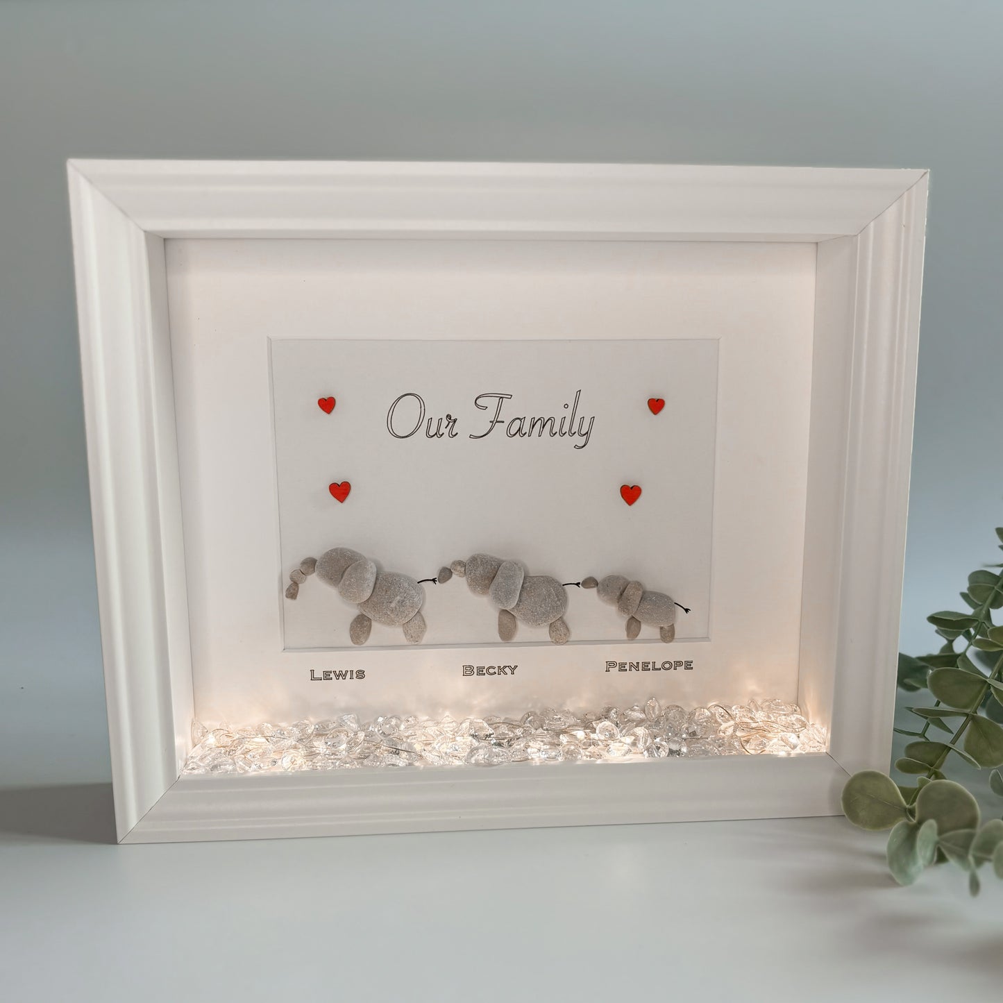 Family elephant personalised pebble art