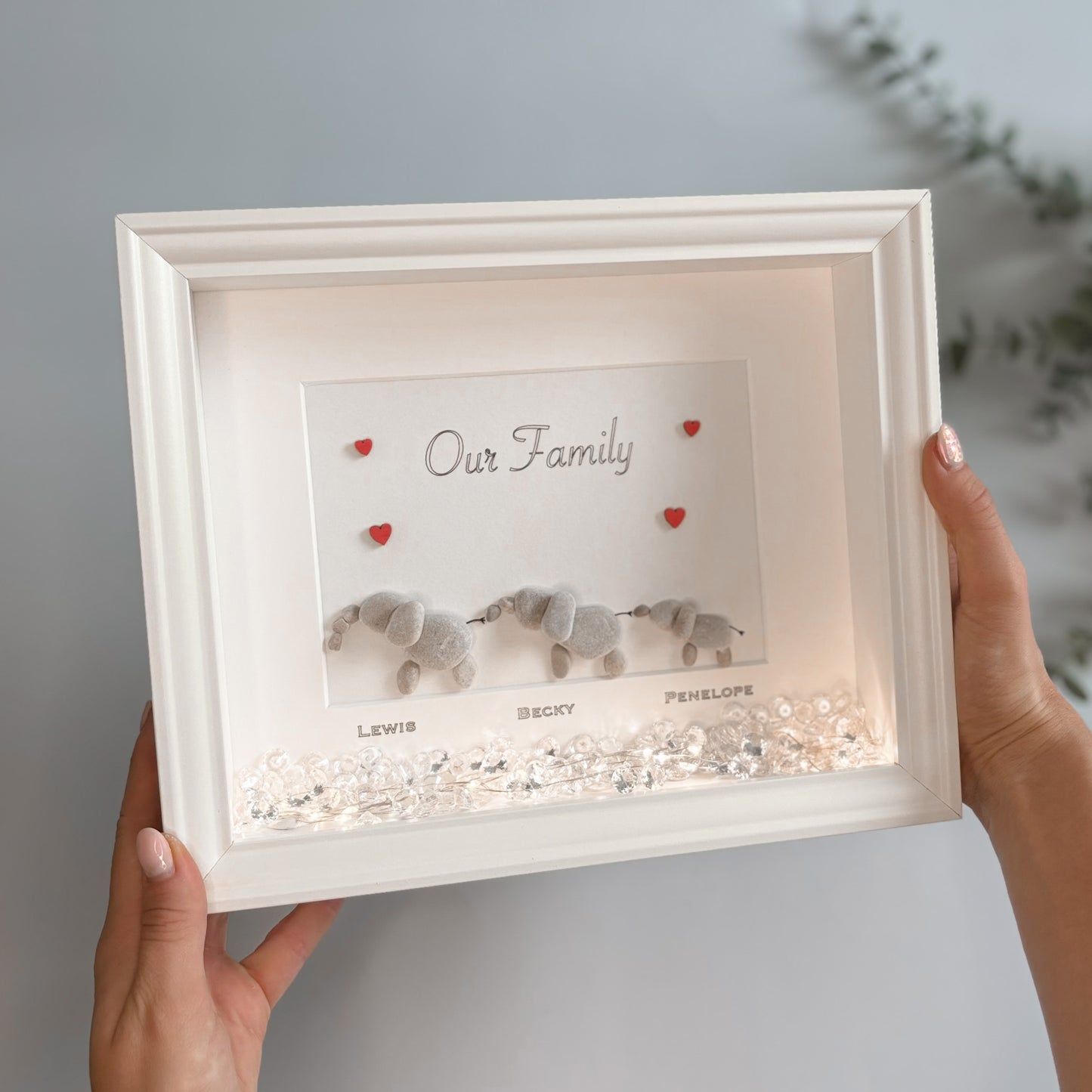 Family elephant personalised pebble art