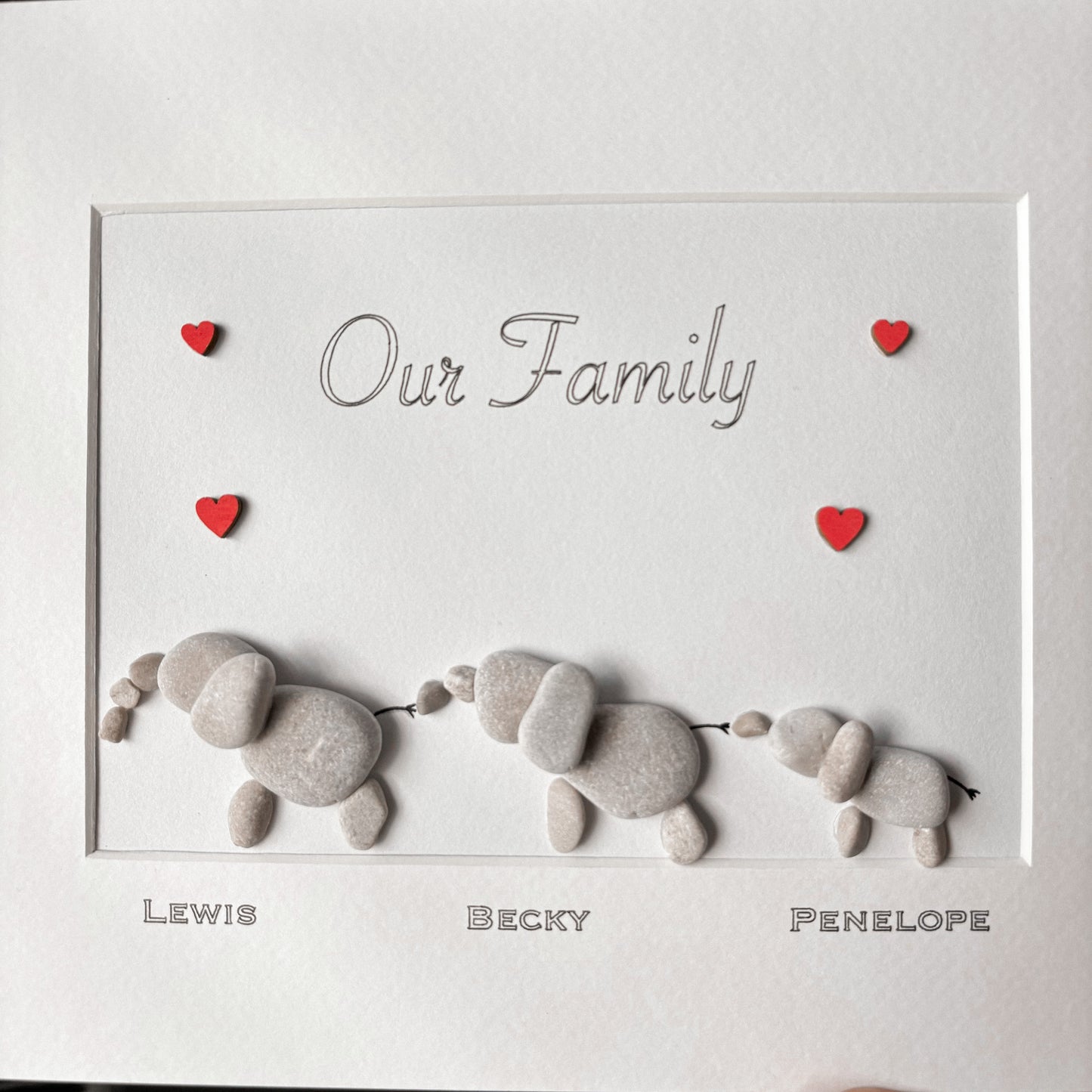 Family elephant personalised pebble art