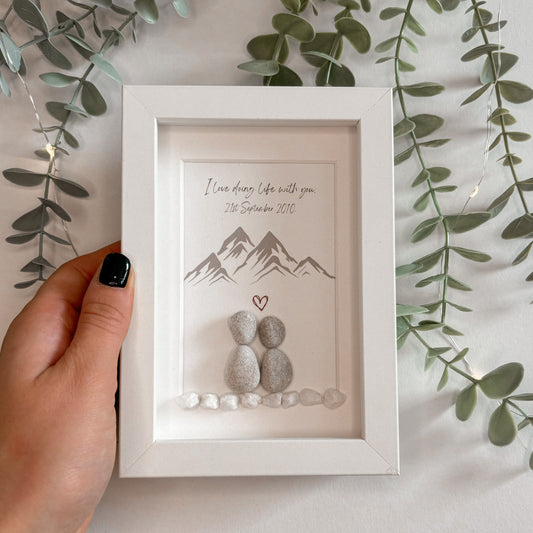 Couples mountain themed personalised pebble art