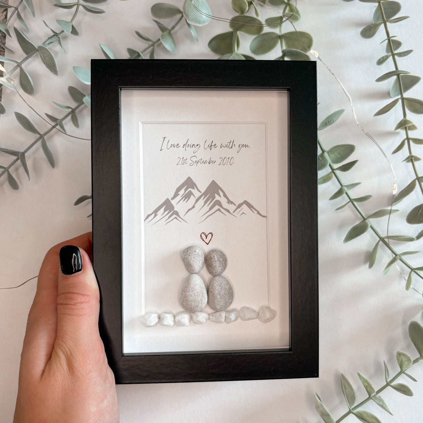 Couples mountain themed personalised pebble art