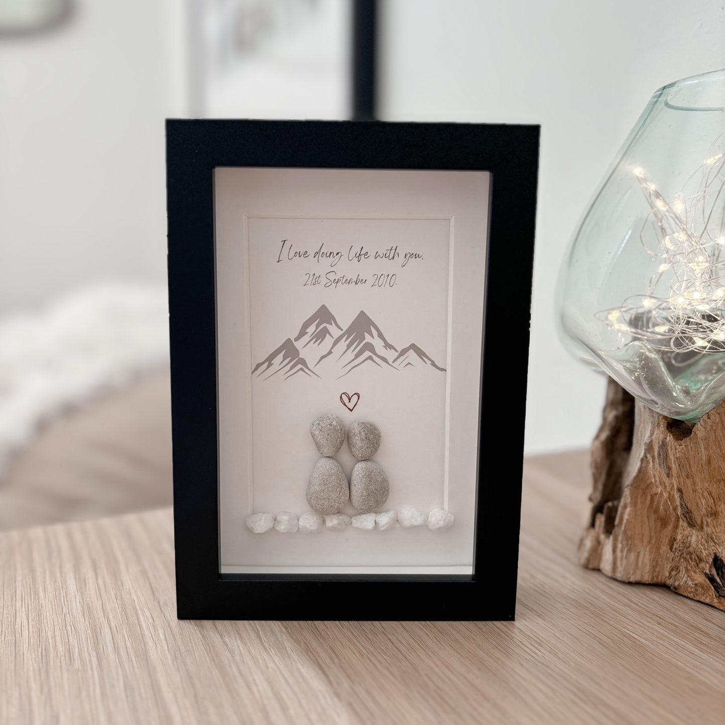 Couples mountain themed personalised pebble art