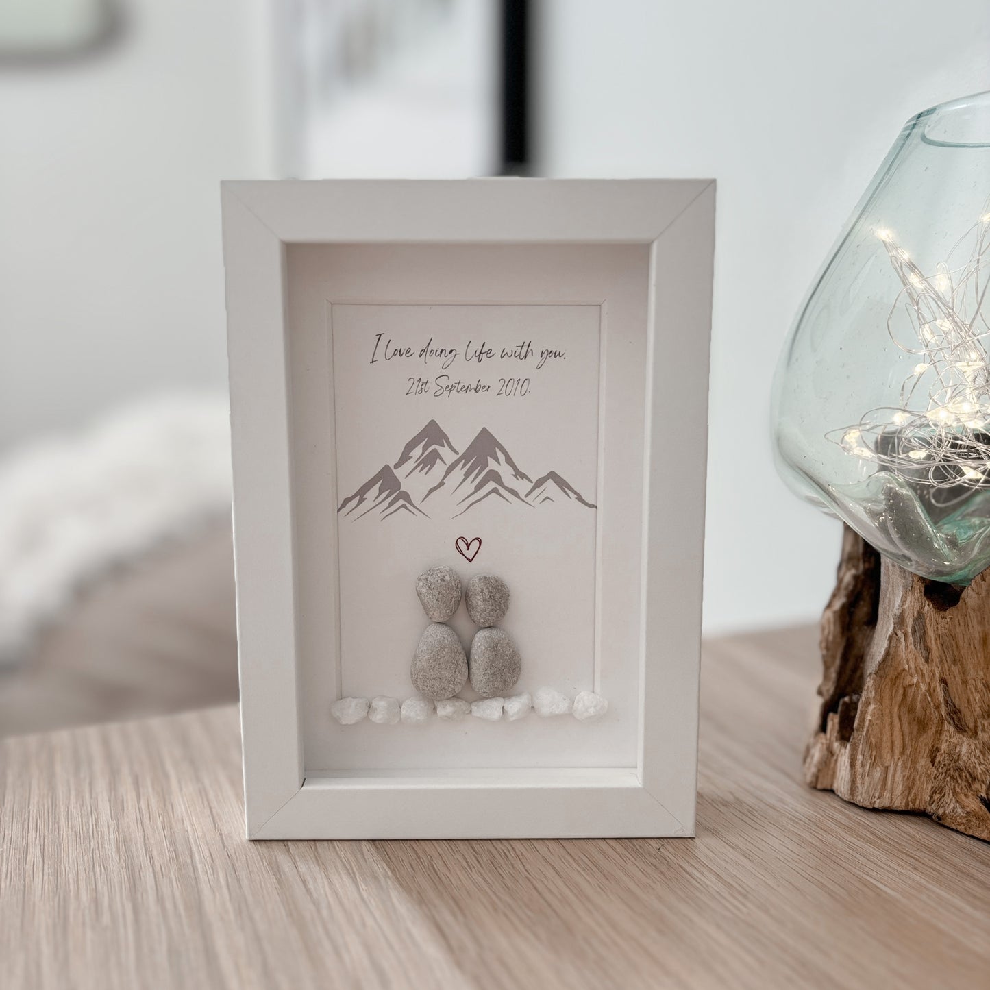 Couples mountain themed personalised pebble art