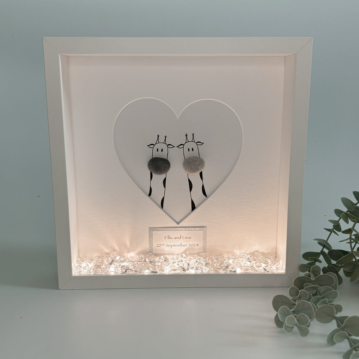 Couples giraffe pebble art picture frame