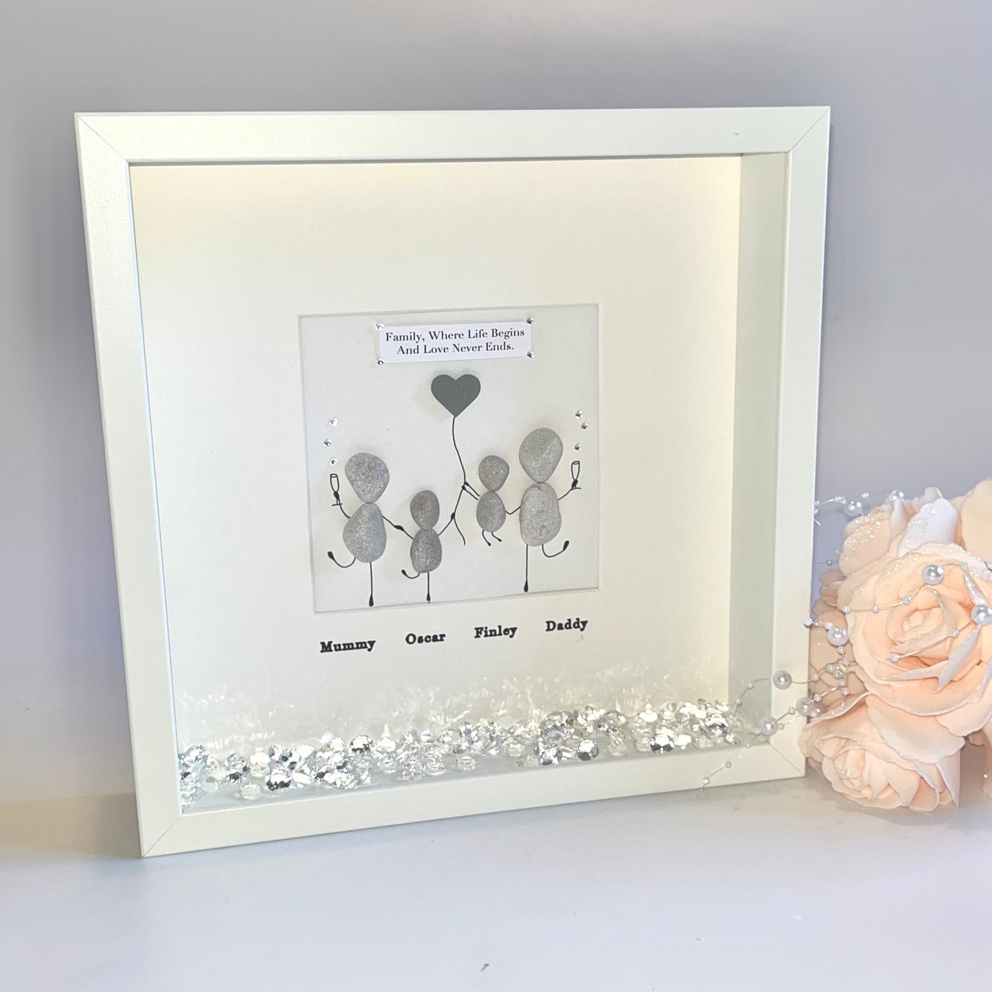 Family funny personalised pebble art picture frame