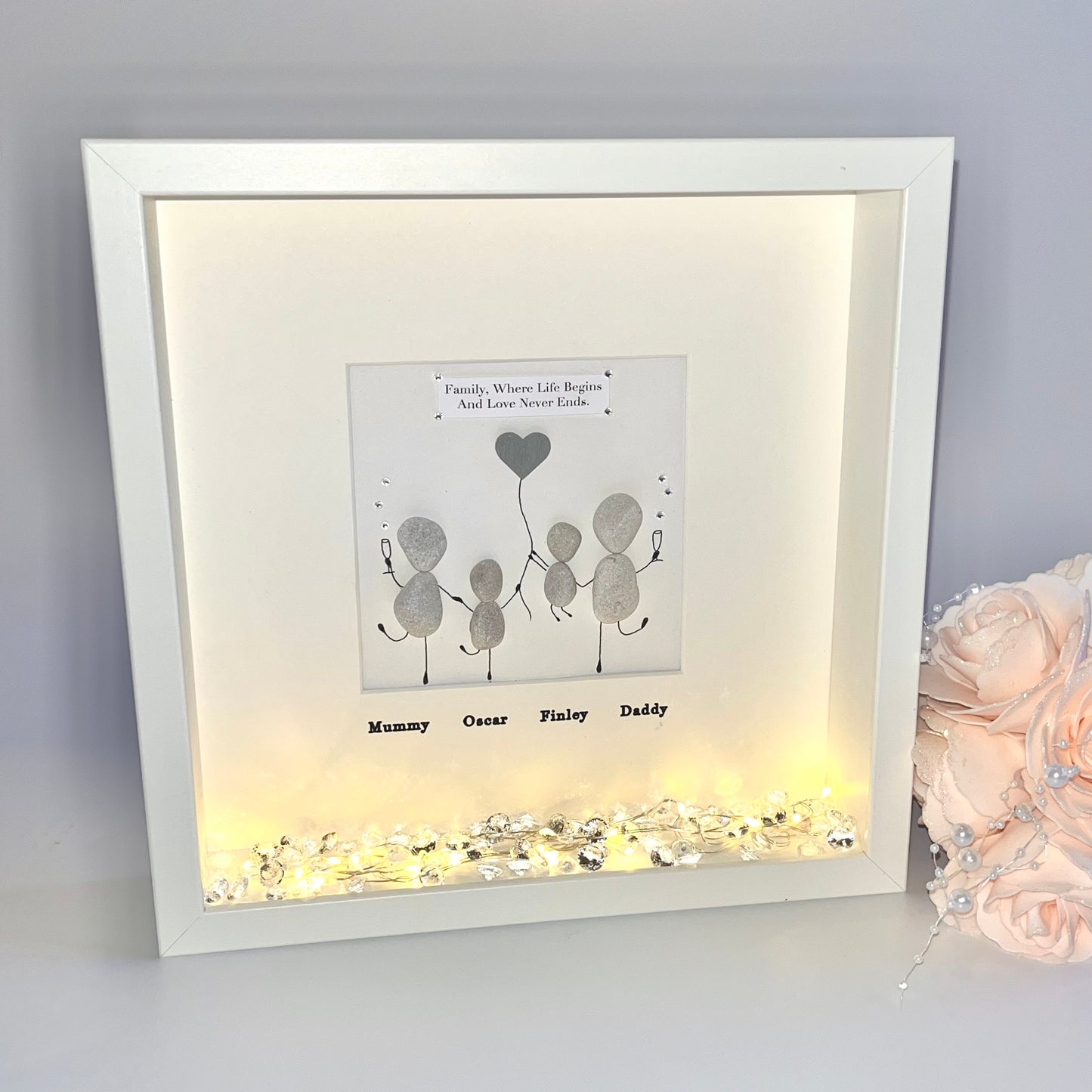 Family funny personalised pebble art picture frame