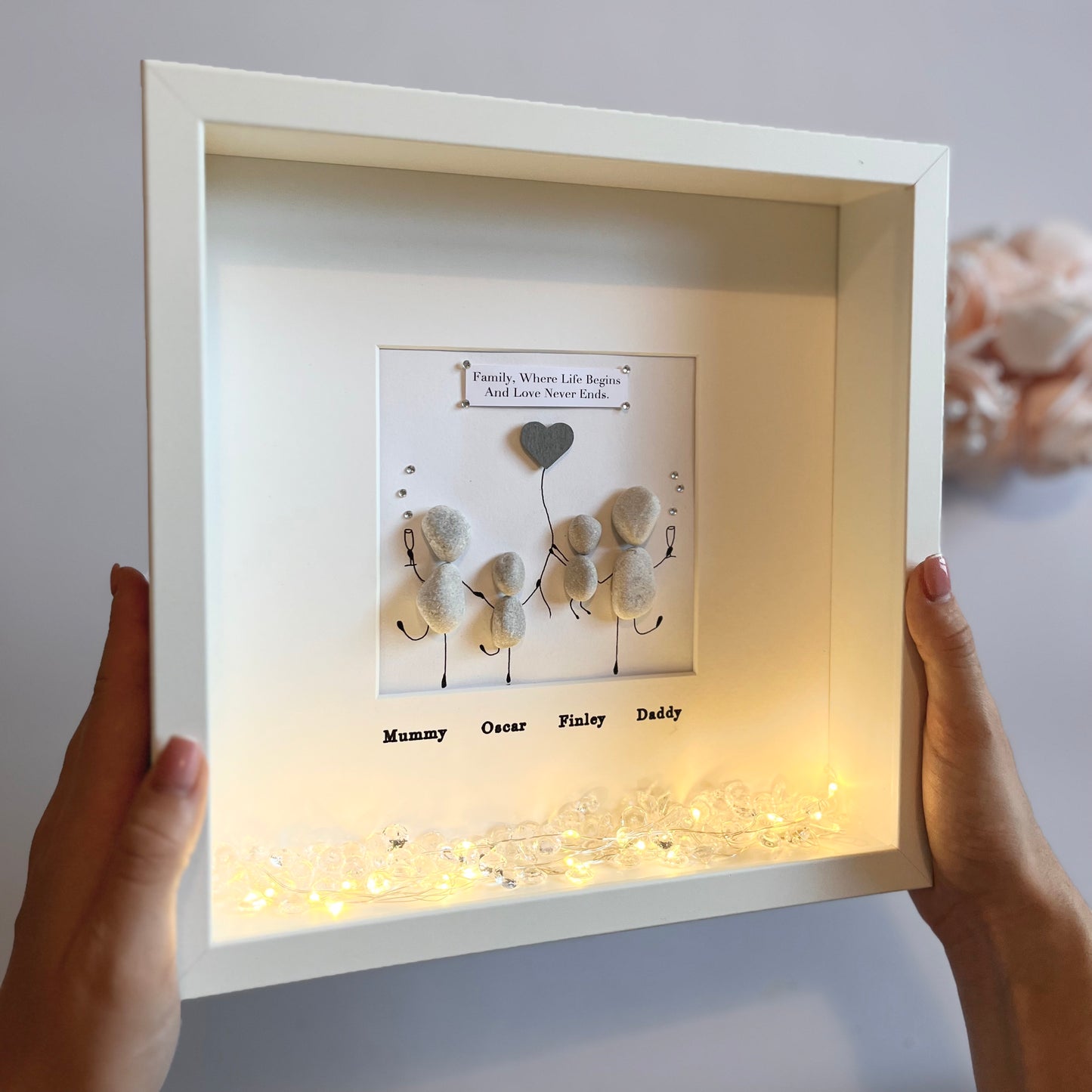 Family funny personalised pebble art picture frame