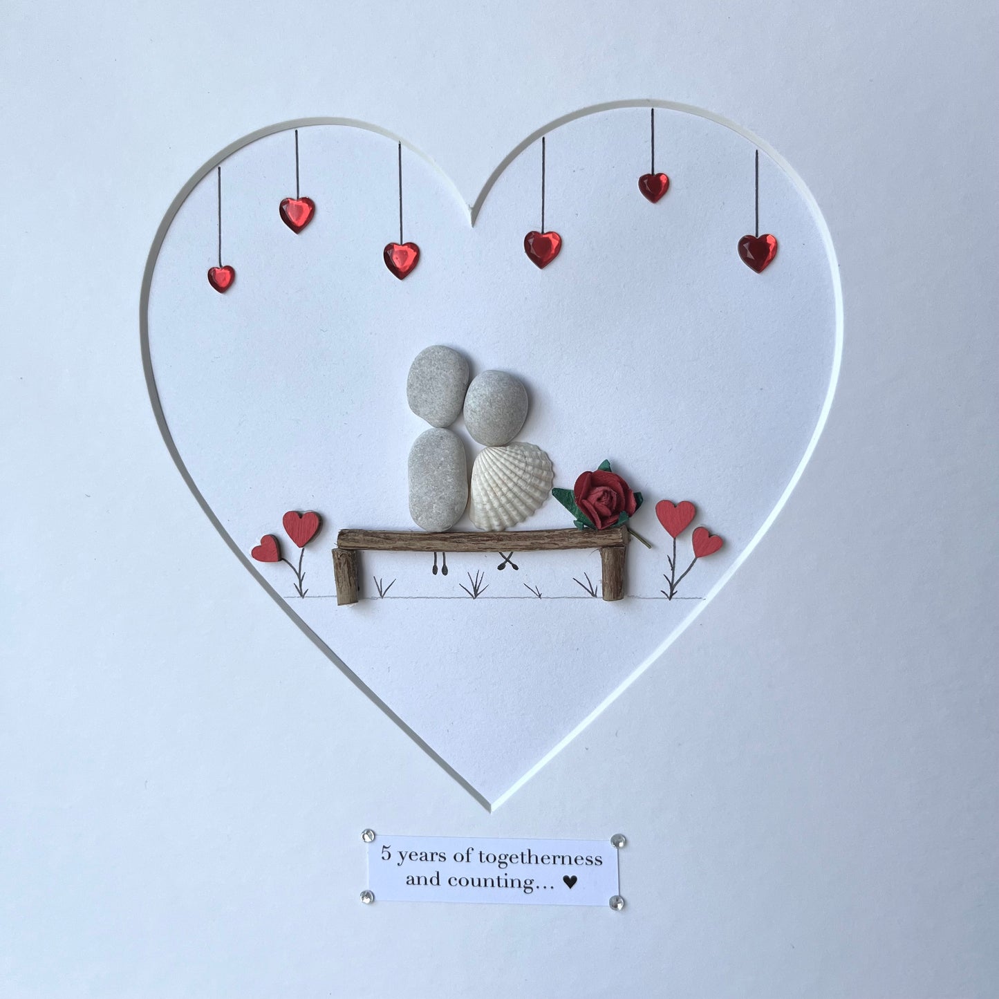 Couples bench personalised pebble art picture frame