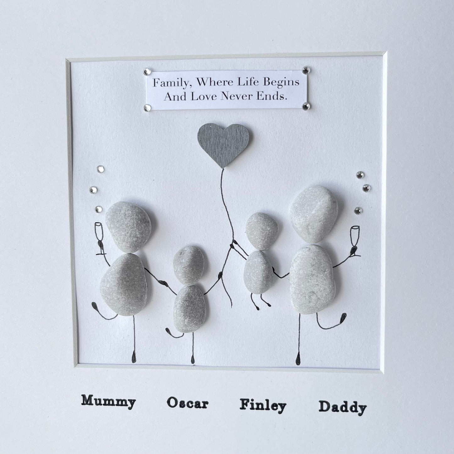 Family funny personalised pebble art picture frame