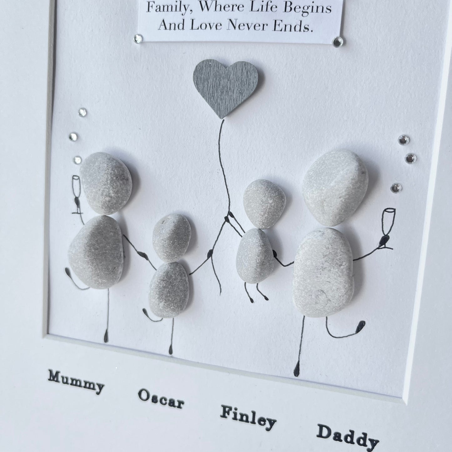 Family funny personalised pebble art picture frame