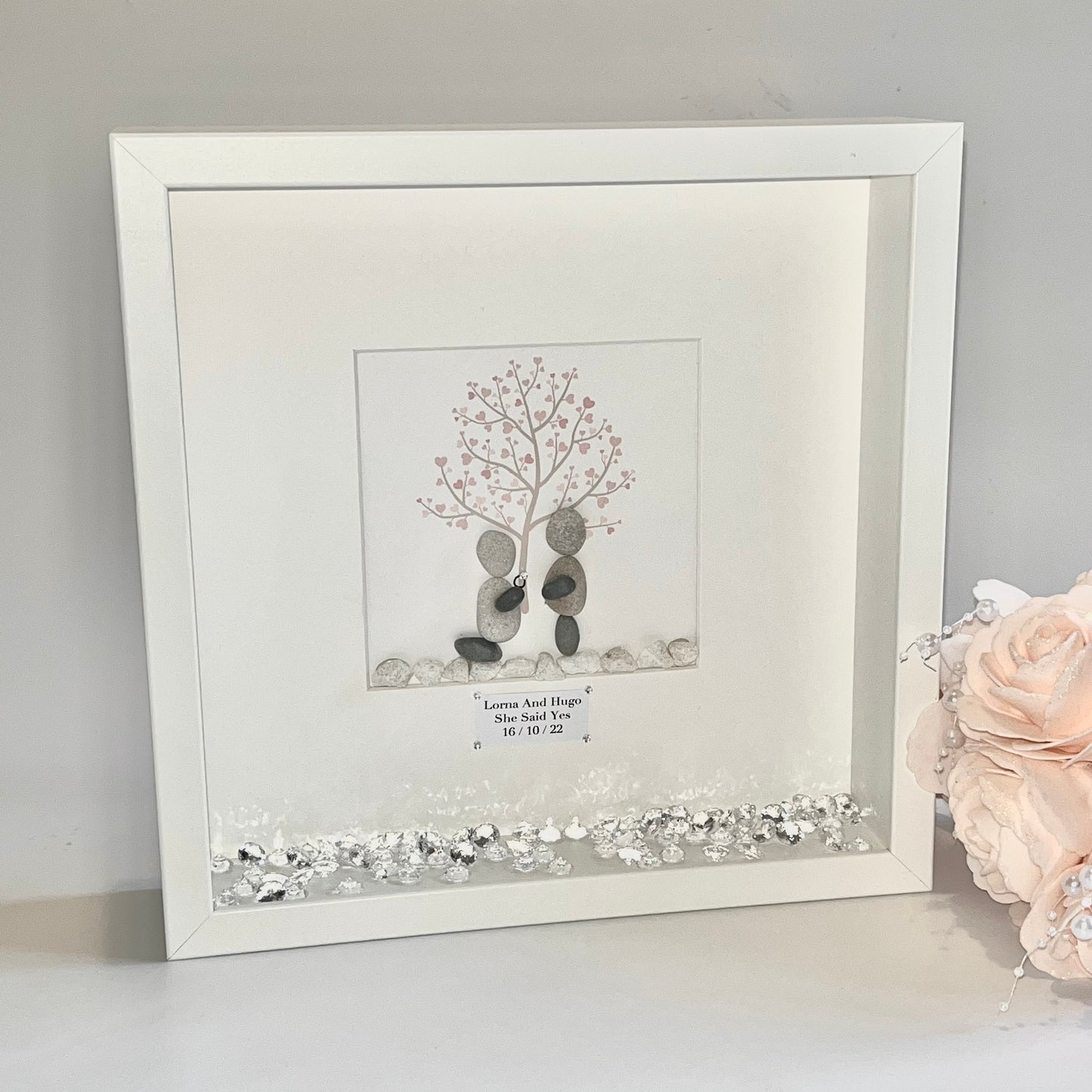 Tree Engagement personalised pebble art picture frame