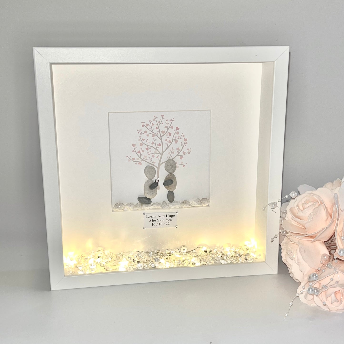 Tree Engagement personalised pebble art picture frame