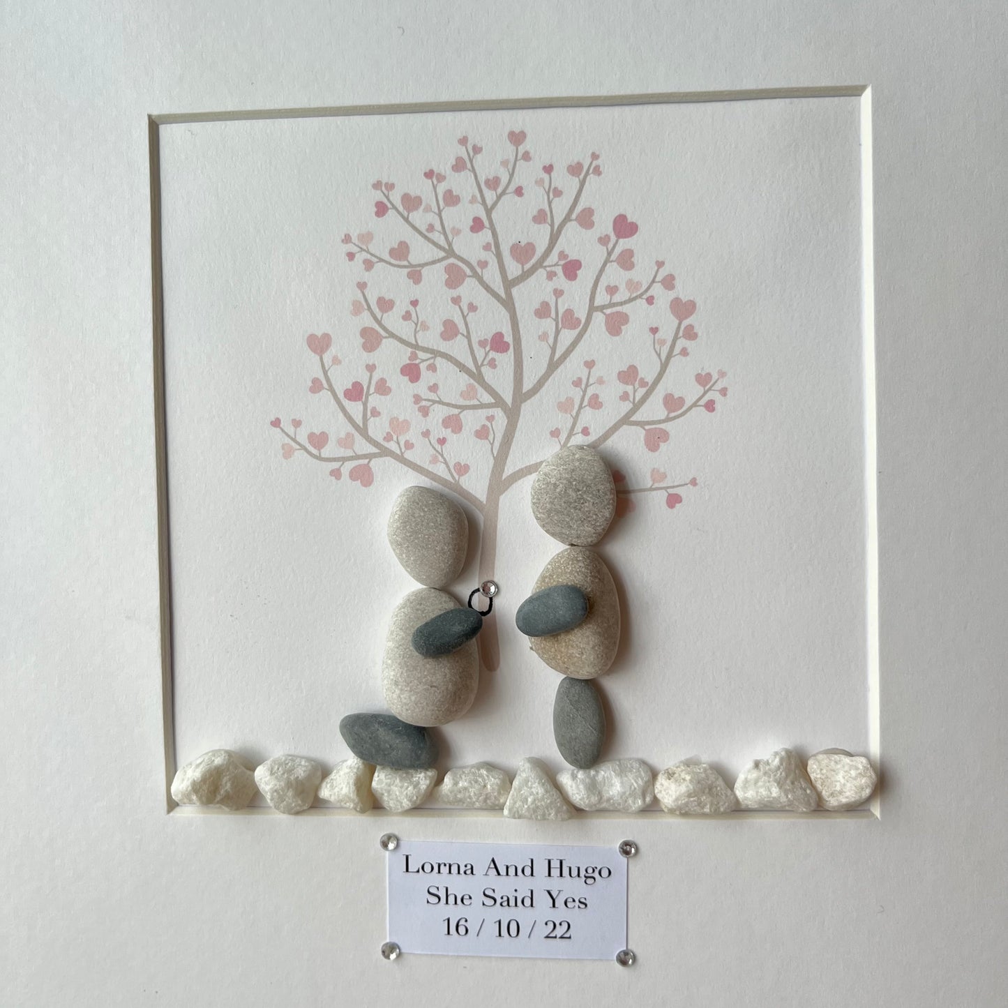 Tree Engagement personalised pebble art picture frame