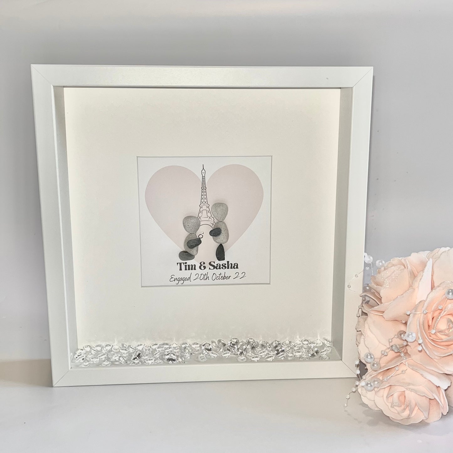 Paris Engagement personalised pebble art picture frame