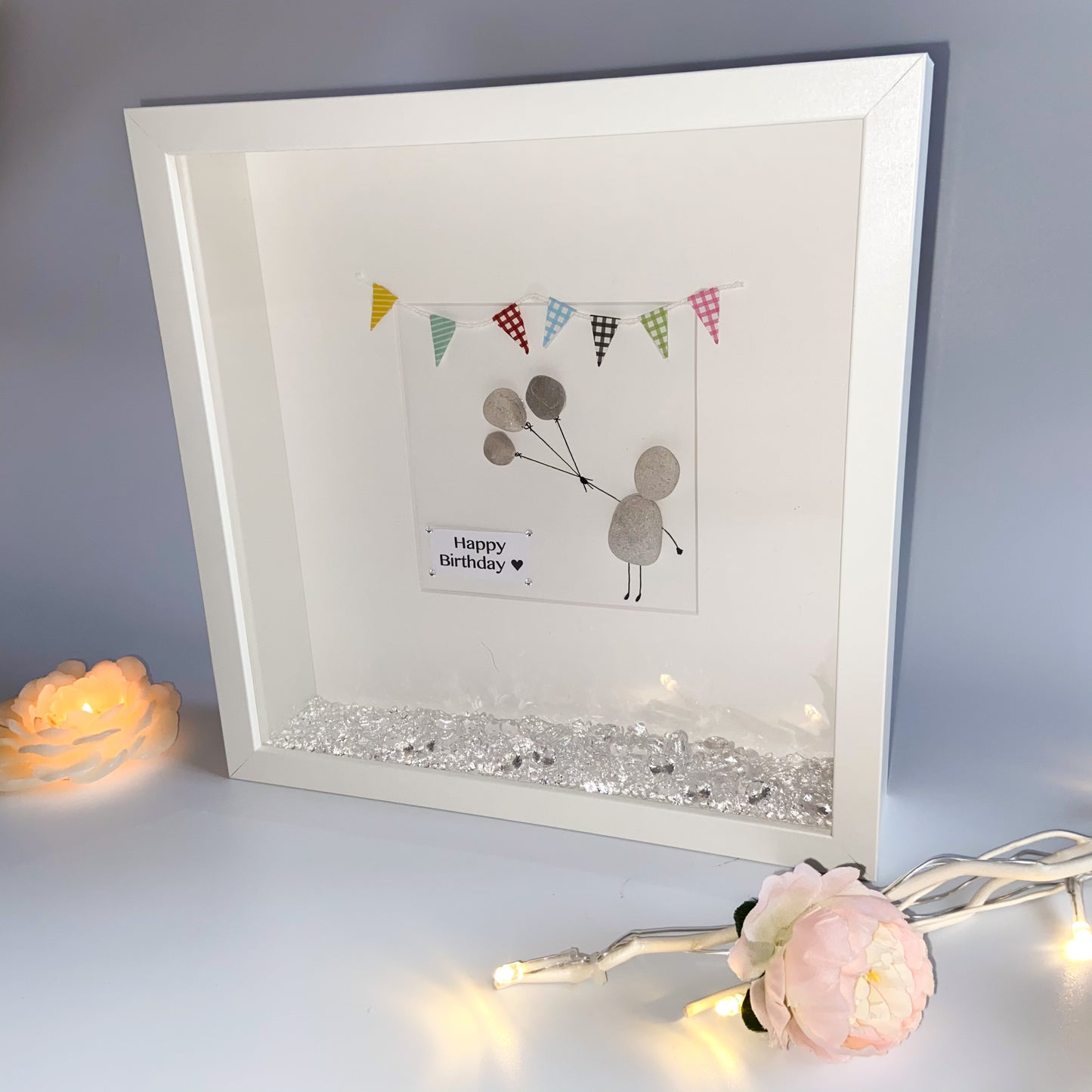 Birthday bunting pebble art picture frame