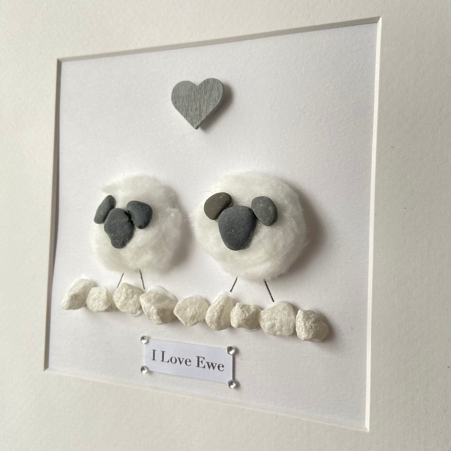 Sheep I love Ewe personalised pebble art picture frame