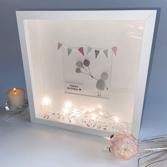 Birthday bunting pebble art picture frame