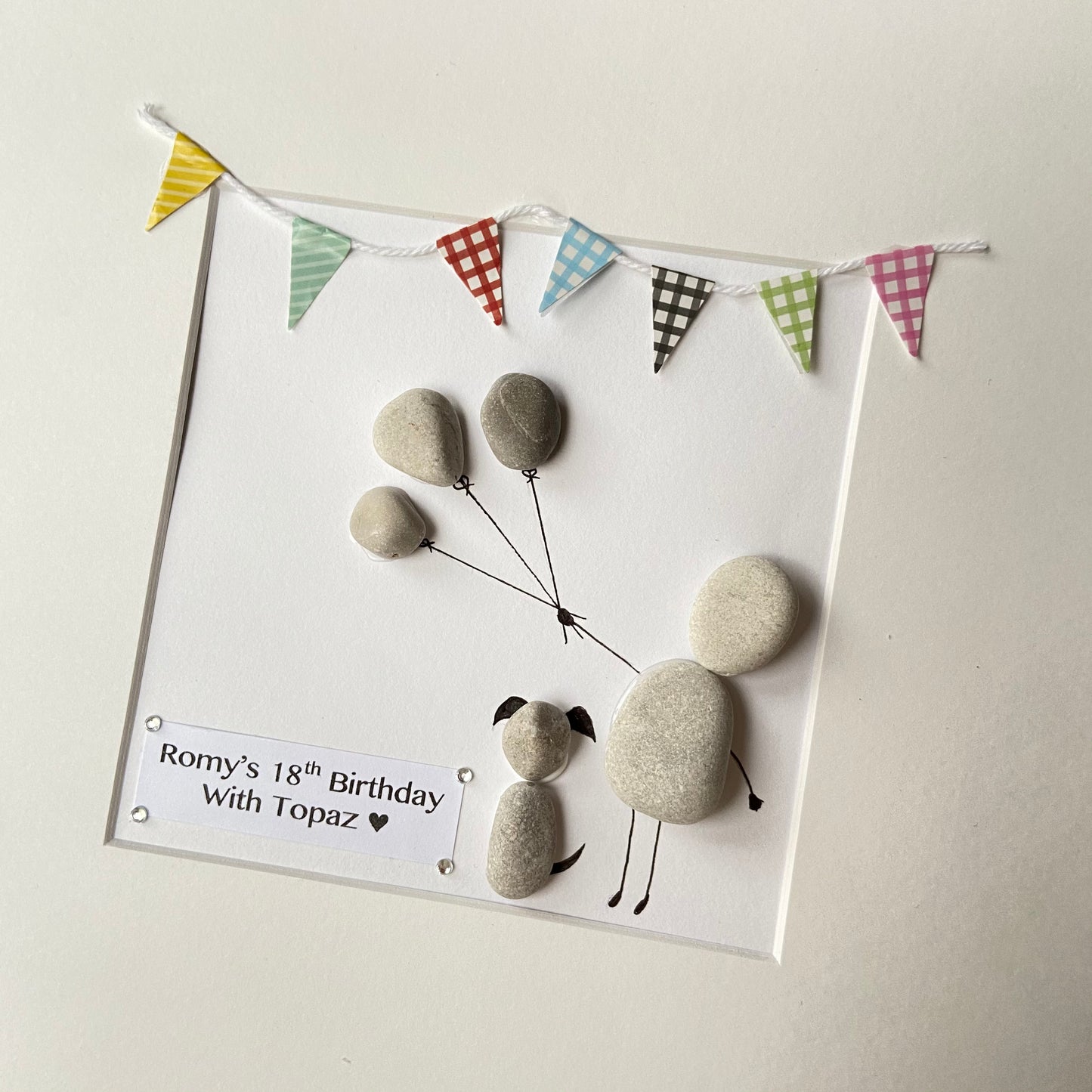 Birthday bunting pebble art picture frame