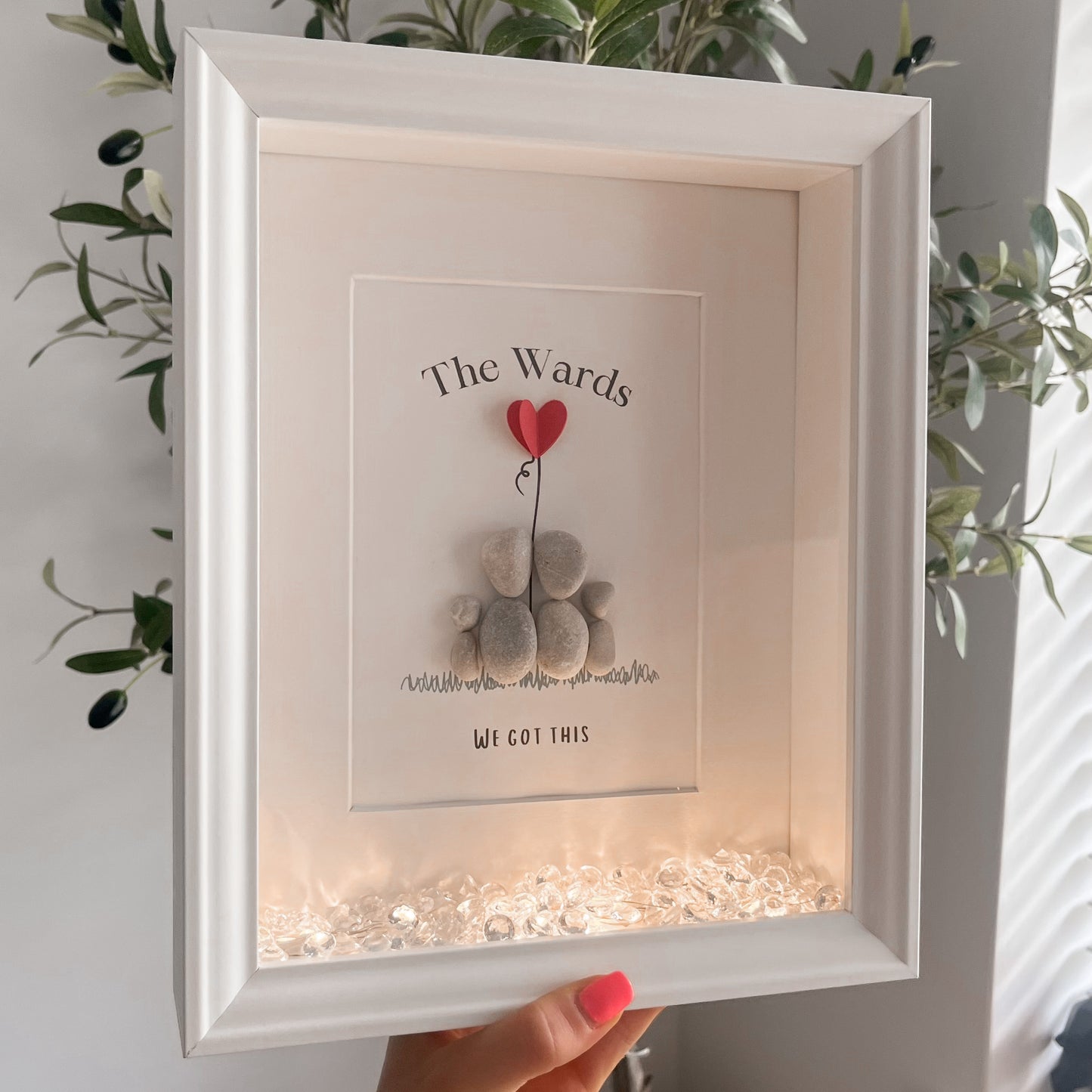 Couples personalised pebble art picture frame