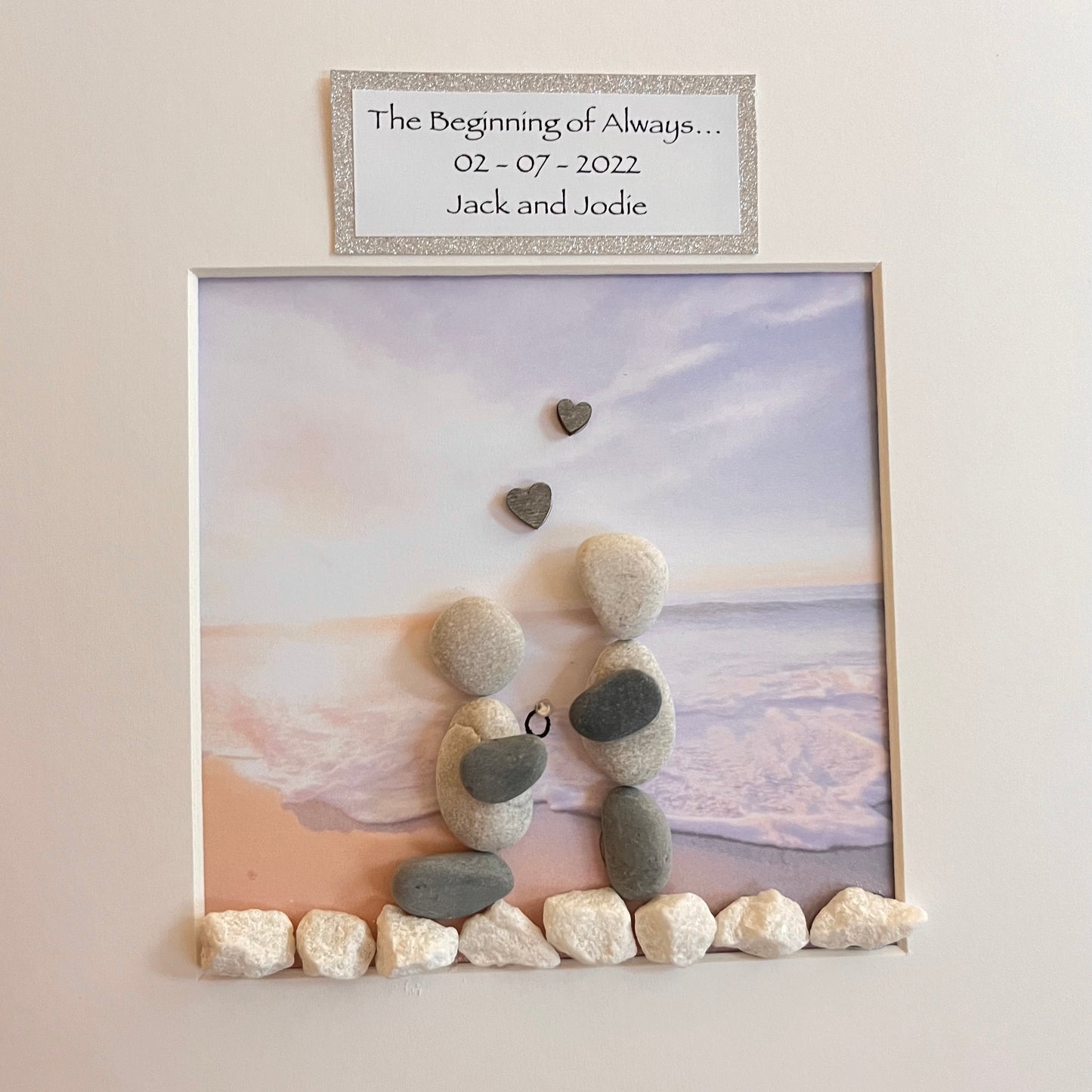 Beach Engagement personalised pebble art picture frame