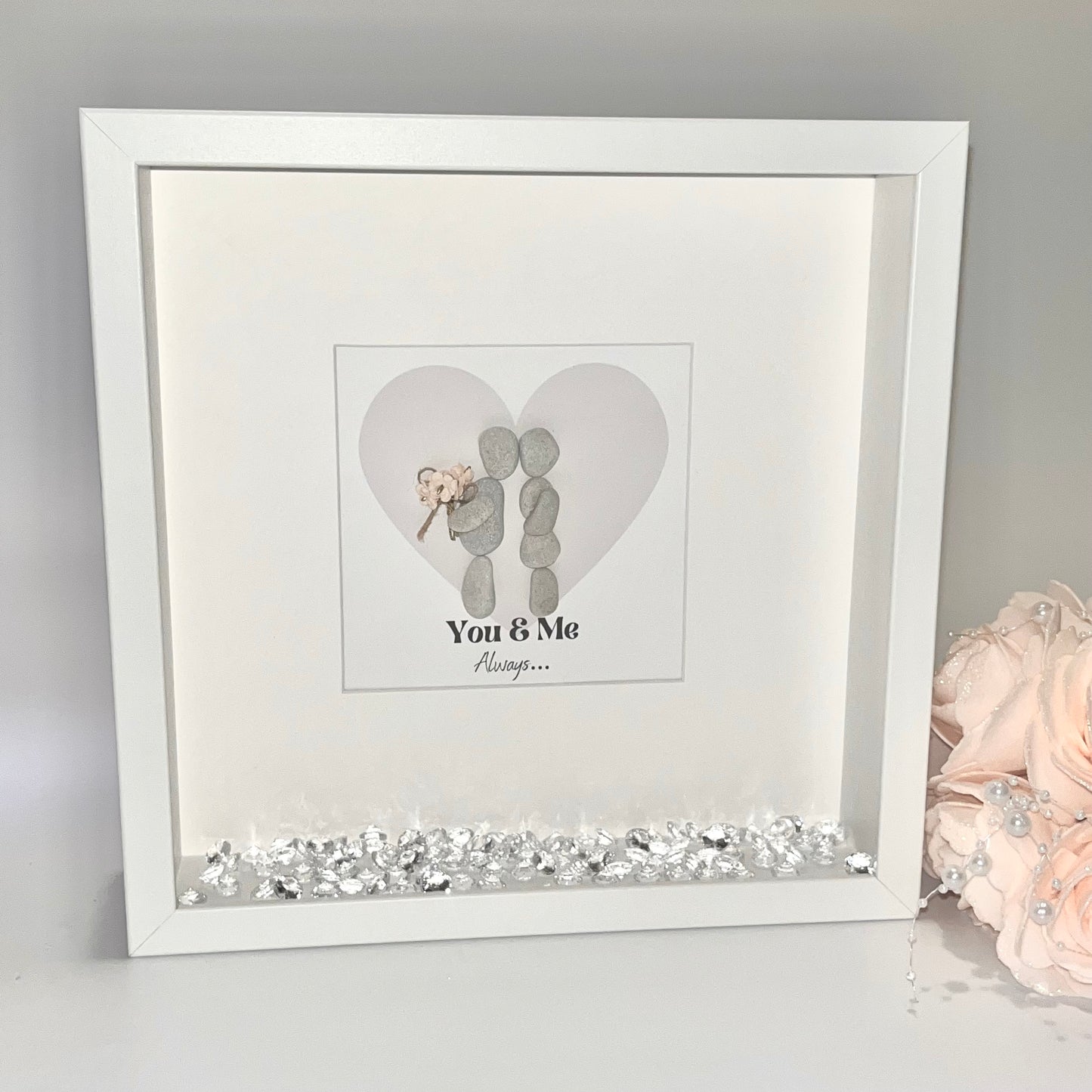 You & me always couples personalised pebble art picture frame