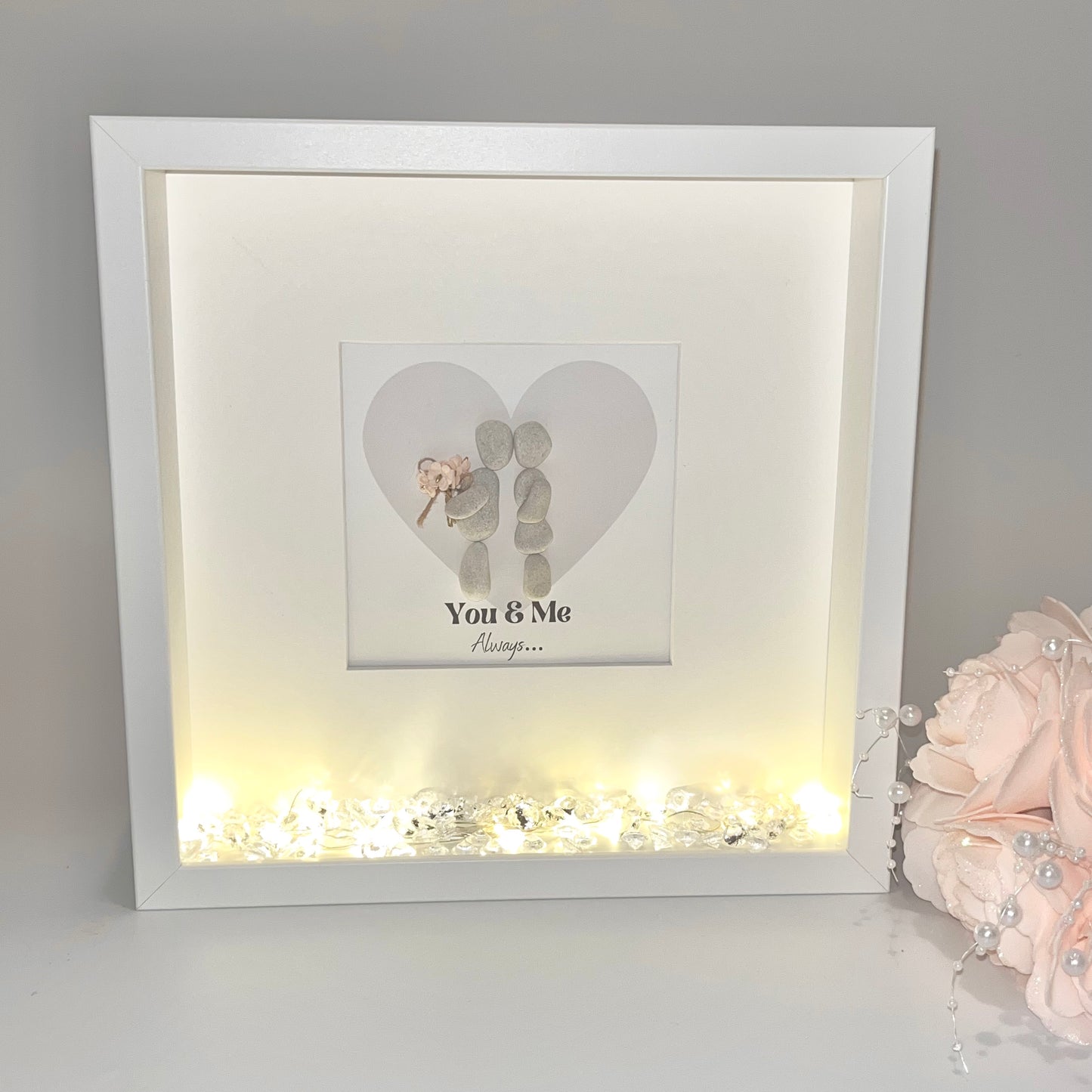 You & me always couples personalised pebble art picture frame