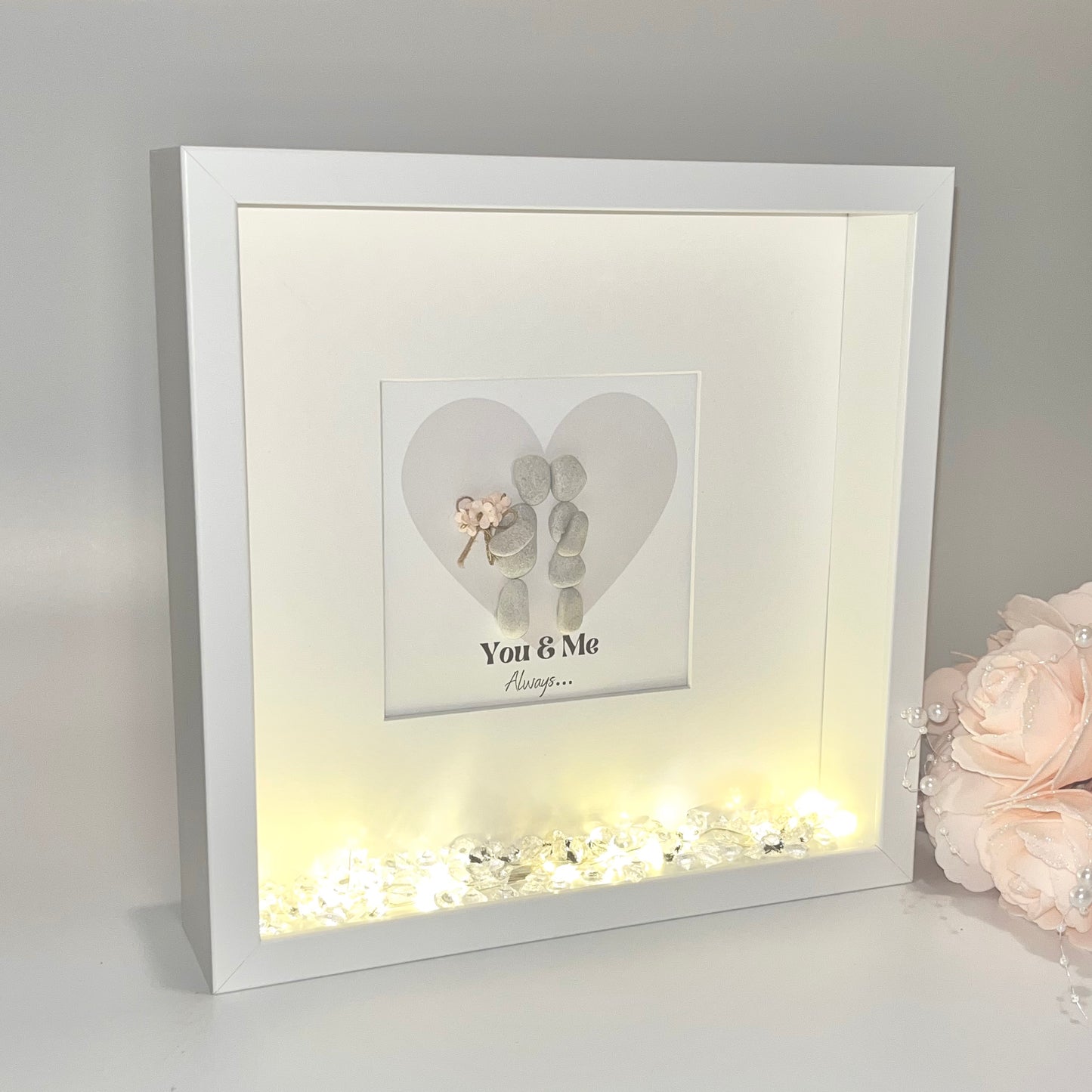 You & me always couples personalised pebble art picture frame