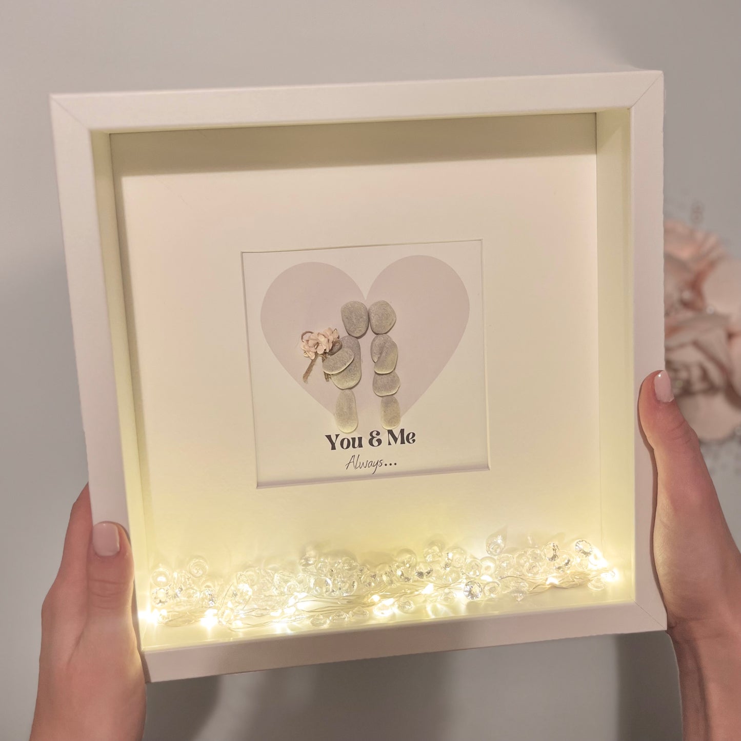 You & me always couples personalised pebble art picture frame