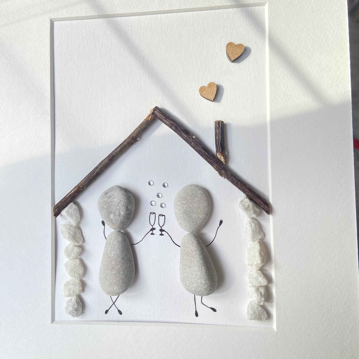 New home couples personalised pebble art picture frame