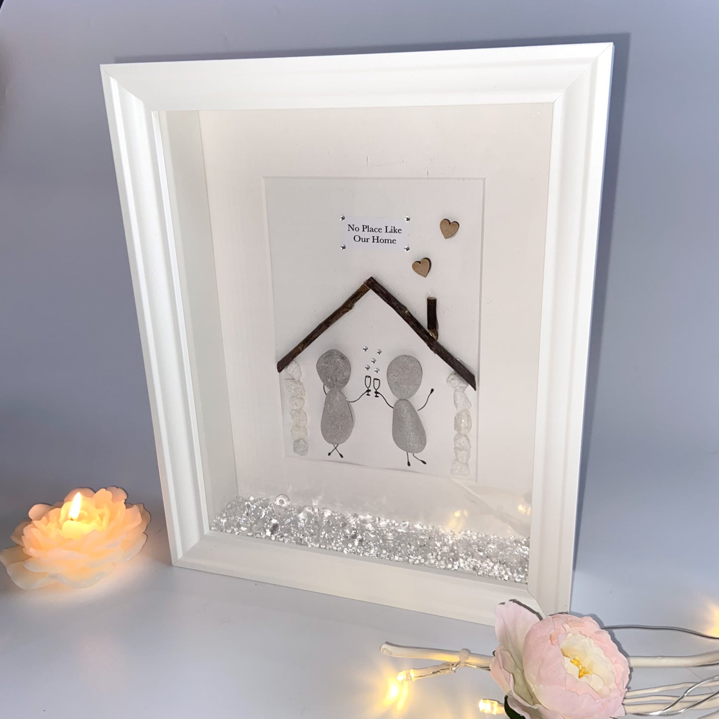 New home couples personalised pebble art picture frame