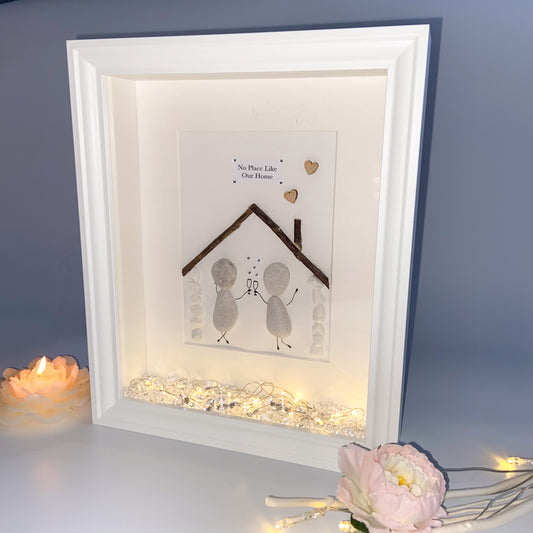 New home couples personalised pebble art picture frame