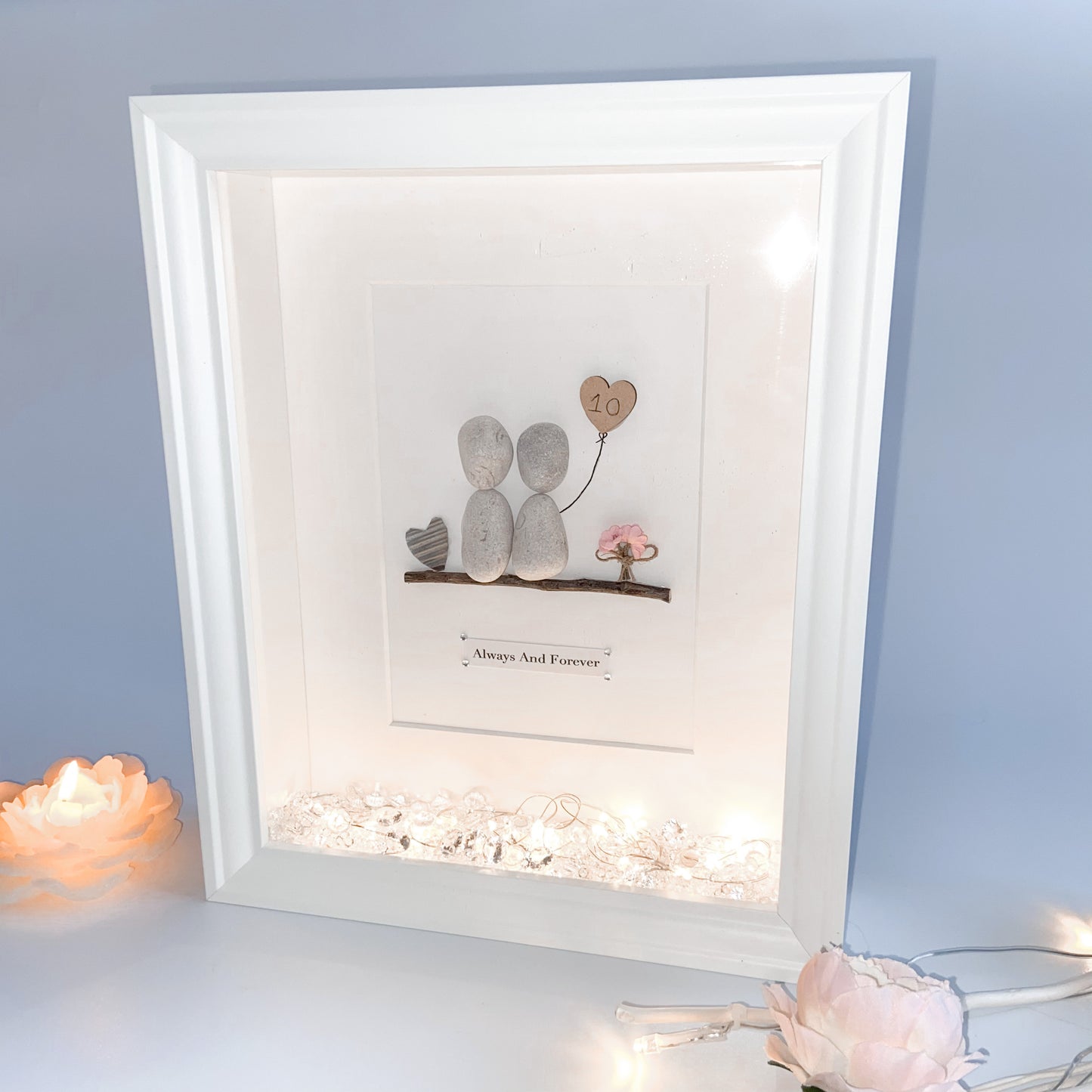 10th anniversary tin personalised pebble art picture frame