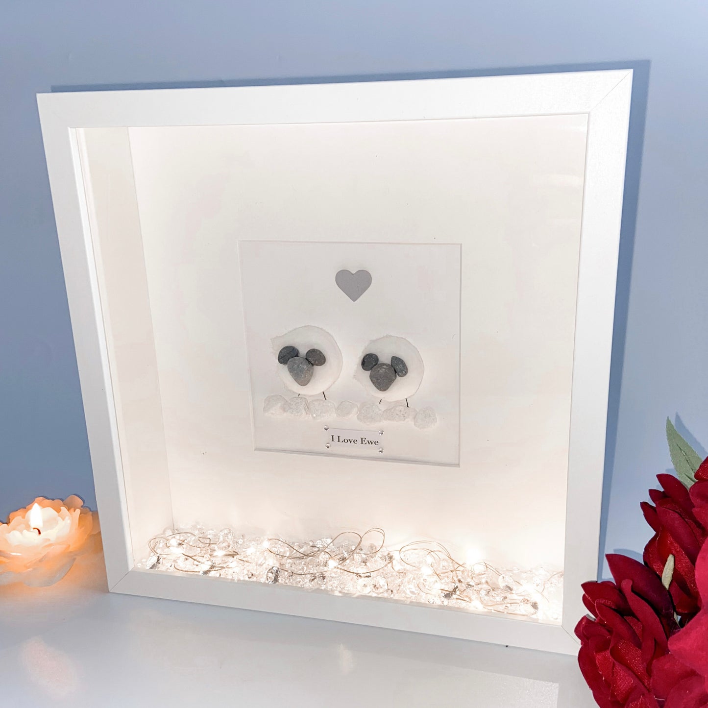 Sheep I love Ewe personalised pebble art picture frame