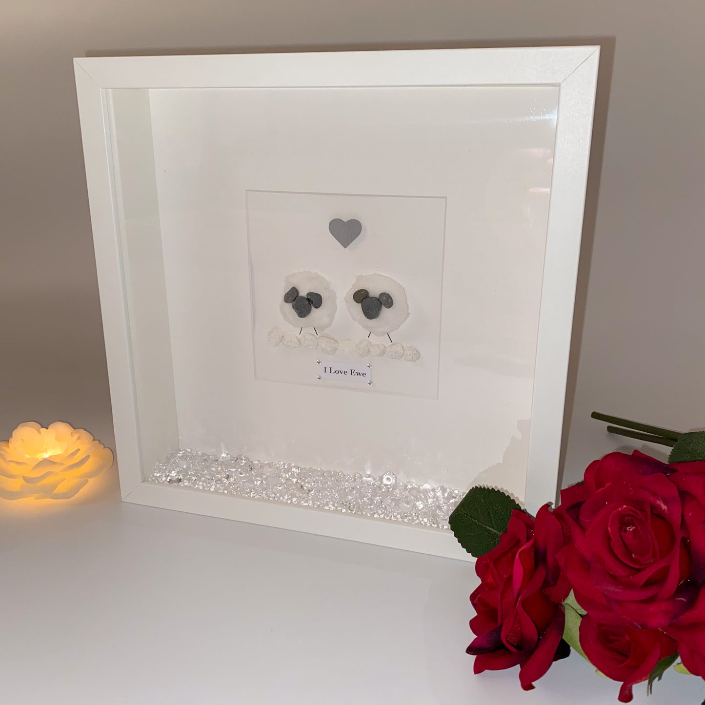 Sheep I love Ewe personalised pebble art picture frame